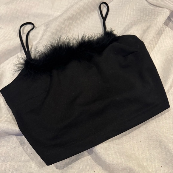 Black Ultra Flirt crop top with feather trim new with tags Medium Deadstock Goth - Picture 2 of 5